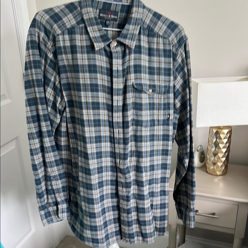 Blue and White Casual Button Down Shirt with Classic Plaid Design